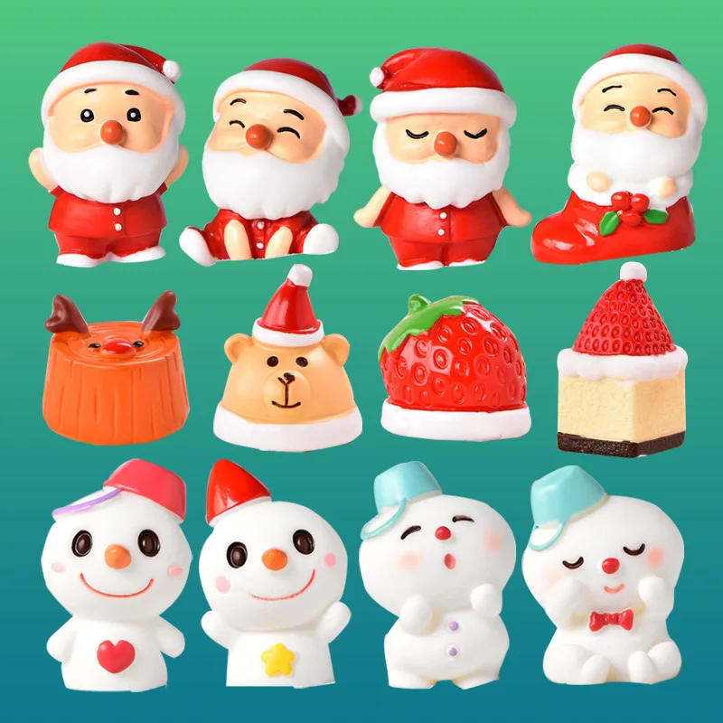 Christmas Miniature Figurine Sant Claus Snowman Cartoon Figures Home Cake Decoration Mini Garden Ornament Festival Gift Resin