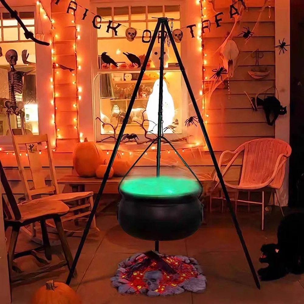 Large Witch Cauldron On Tripod With Led String Light Halloween Party Decor Outdoor Hocus Pocus Candy Bowl Bucket Home Yard Porch