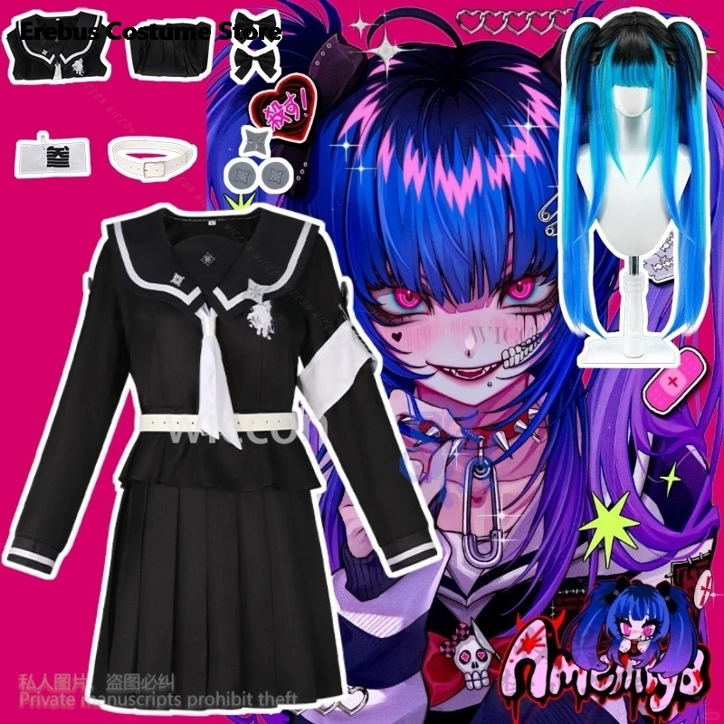 

Amemiya Darumi Japanese Jirai Kei Girls Cosplay Anime Game The Hundred Goth School Uniform Black Mini Dress Jsk Lolita Halloween