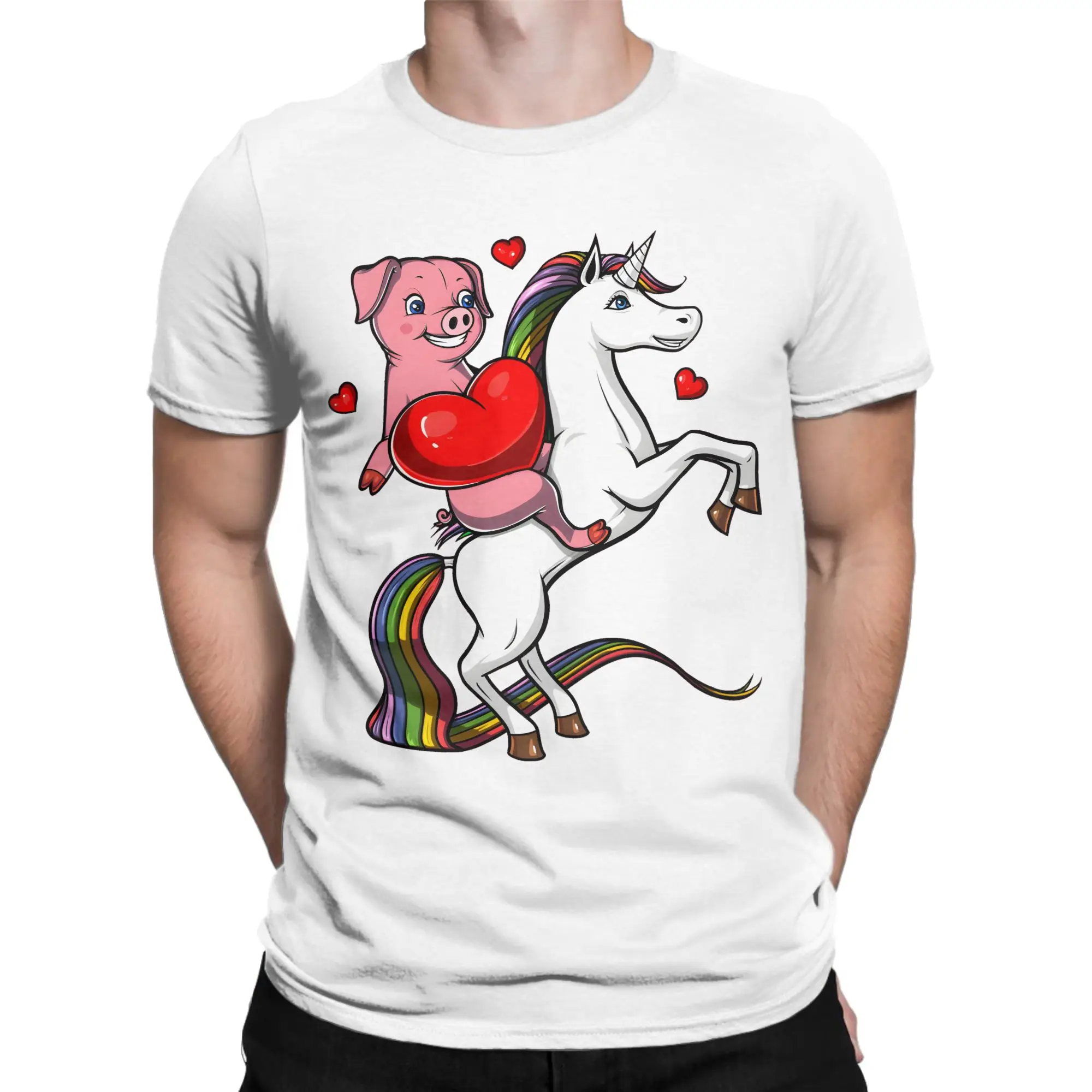 Pig Riding Unicorn  T Shirt  Hip Hop T-Shirts Short Sleeves Vintage Tshirt Summer Pure Cotton Oversized Top Tees