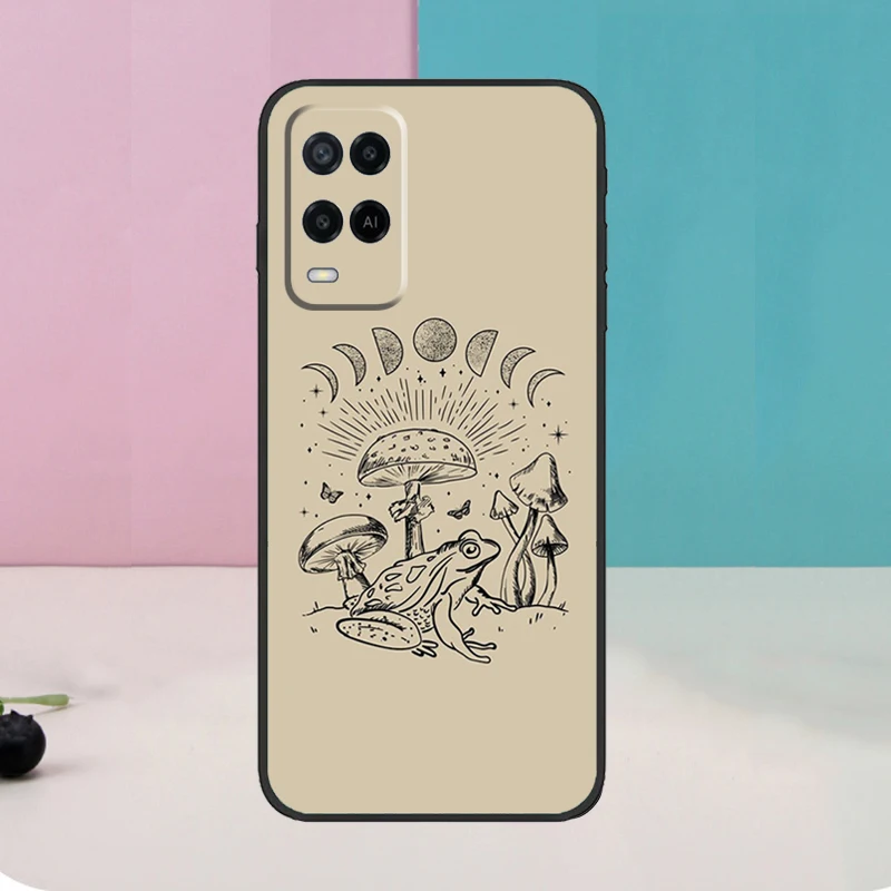 Cottagecore Magic Mushroom Frog Moon For OPPO A57 A77 A17 A16 A15 A54 A74 A94 A52 A72 A5 A9 A53 A91 A93 A76 A96 A58 A78 A98 Case