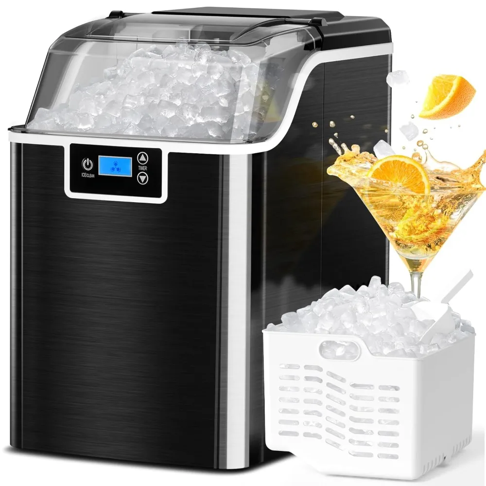 Ice Maker with 45lbs/Day & Self-Cleaning, 24hrs Timer & LED Panel Sonic, Scoop and Basket, Portable Ice Machine