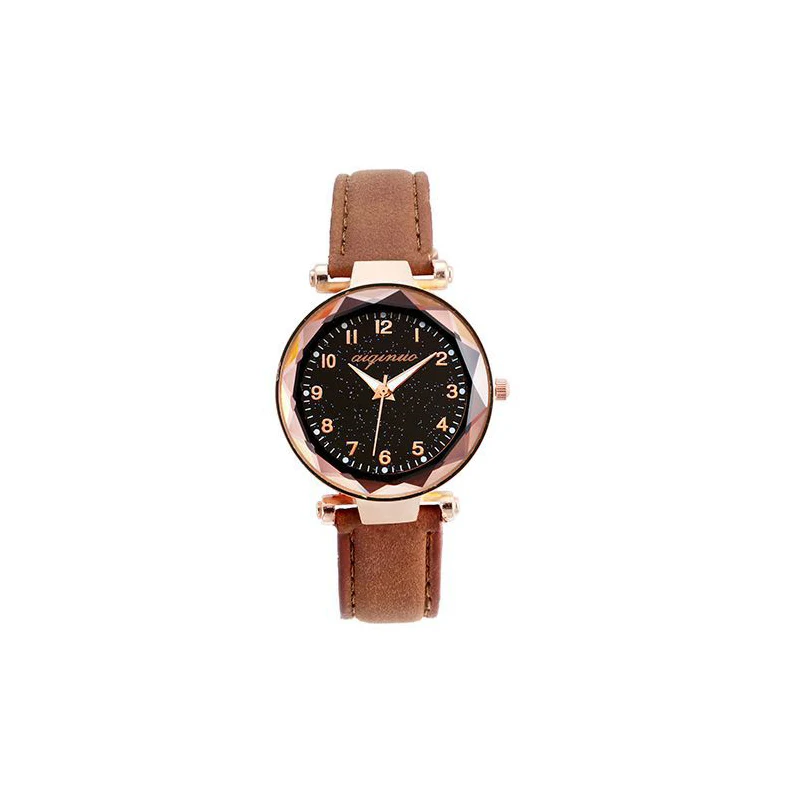 Un regalo lujoso de un reloj de mujer sencillo, estrellado, moderno, moderno y elegante.