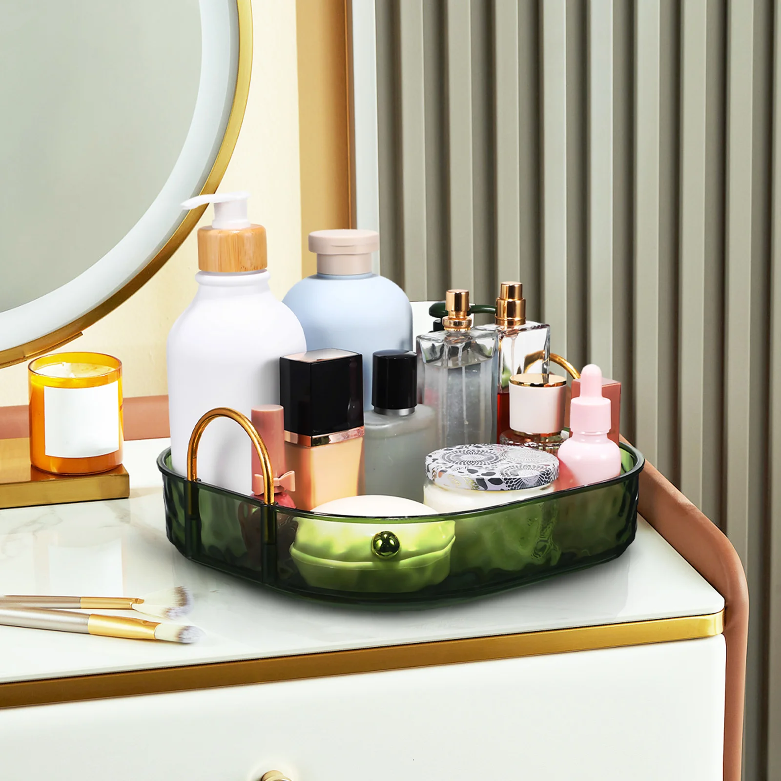 

Rotating Makeup Tray 360 Degree Turntable Design Large Capacity Dresser Organizer for Makeup Skincare Essentials Vanity Storage