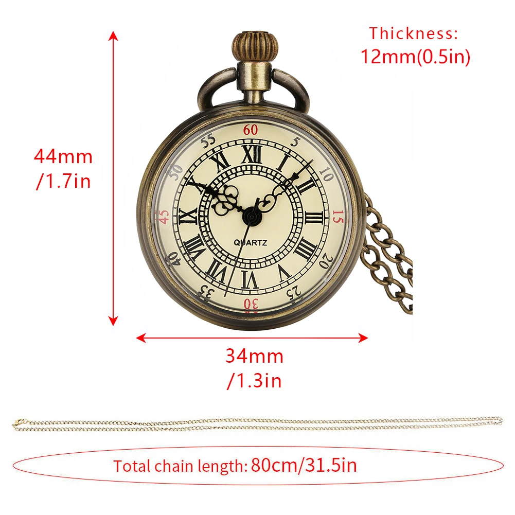 Bronze Roman Numerals Quartz Analog Open Face Necklace Pocket Watch Men Women Retro Pendant Clock Old Fashion Timepiece Gifts