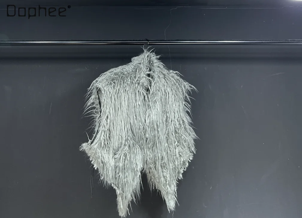 Original Design Irregular Eco-Friendly Fur Long Hair Vest Warm Short Jacket Autumn Winter Trendy Street Punk Style Men Clothing