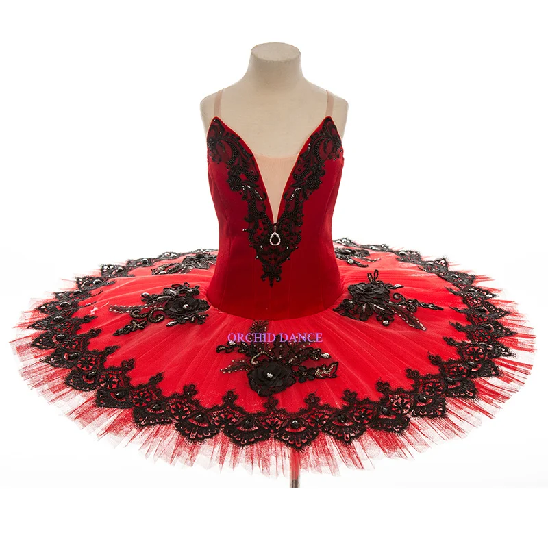 Professional High Quality Custom Size 12 Layers Performance Competition Wear Ballet Dance Costumes Kids Girls  Red Tutu