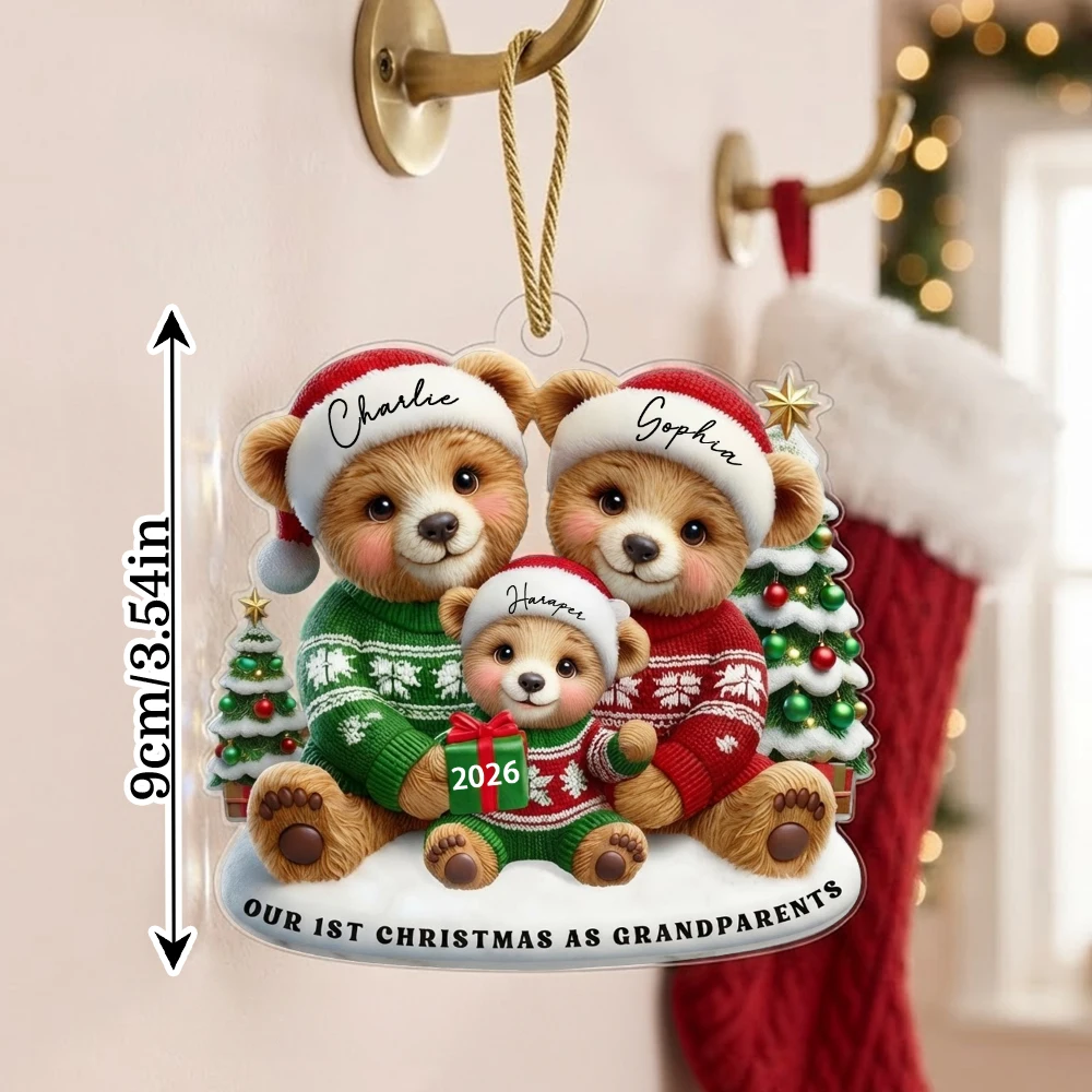 Personalized Custom Photo & Text Bear Family Xmas Ornament, Acrylic Hanging Pendant, Xmas Tree Family Holiday Souvenir Gift - view 2