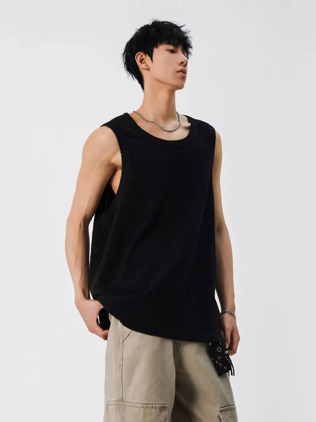 Man Tank Top 2026 New Summer Men's Textured Sleeveless White Black Vest Teen Basketball Sports Tank
