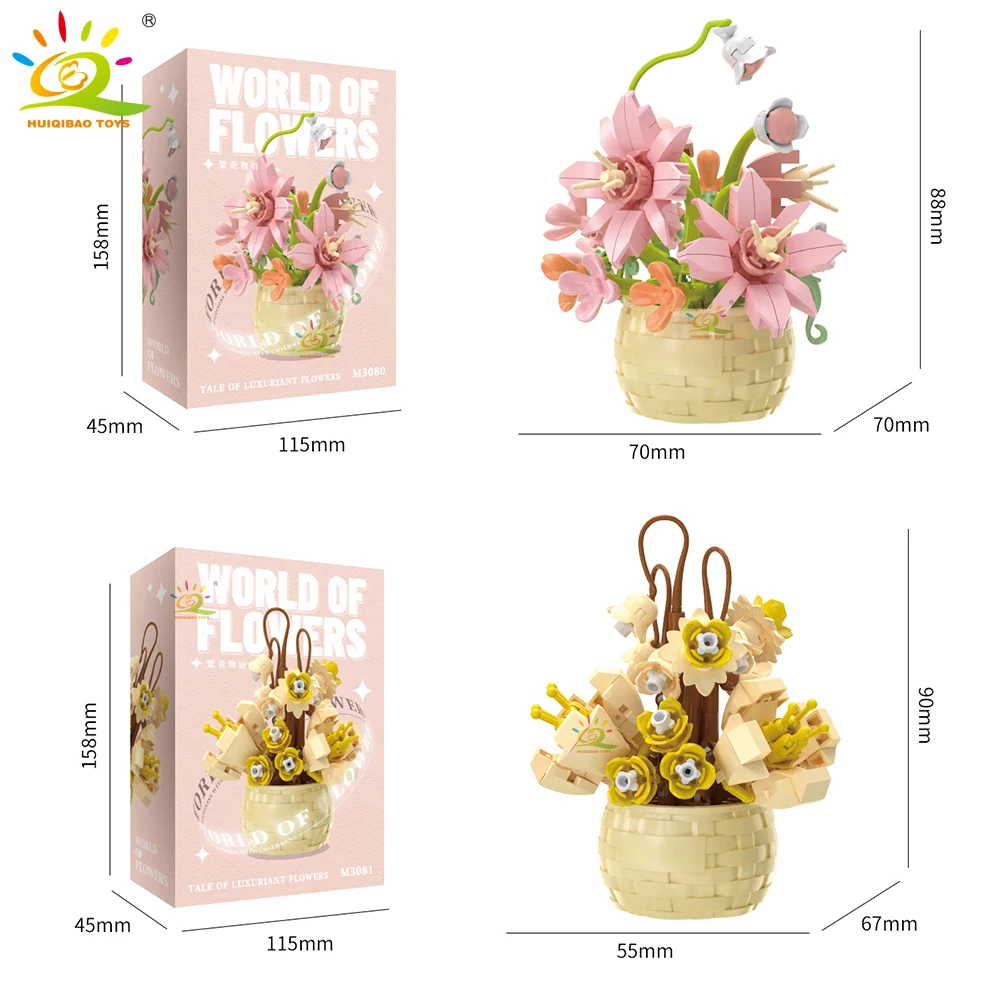 HUIQIBAO MOC Bouquet Topfpflanze Micro Bausteine Ewige Blume Modell DIY Hause Schreibtisch Dekoration Ziegel Spielzeug Für Kinder – Detail 8