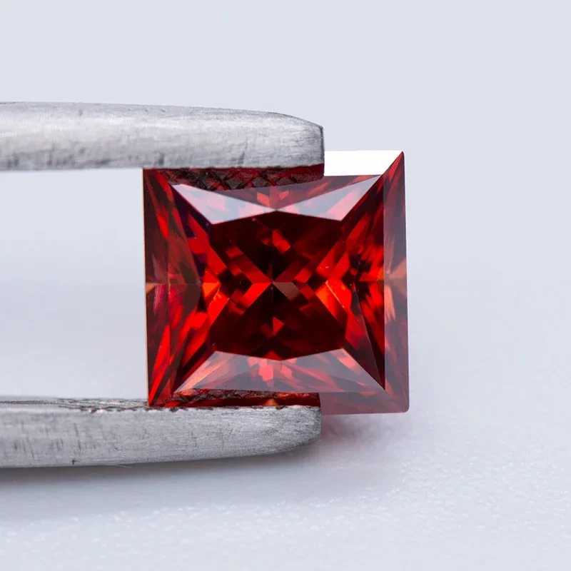 Moissanite Stone Garnet Color Princess Cut Lab Grown Diamond for Advanced Jewelry Rings Earrings Making with GRA Certificate