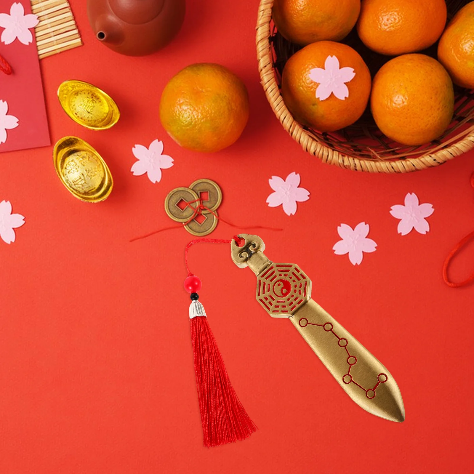 

Brass Sword Ornament with Tassel Exquisite Chinese Craftsmanship for Home Office Decor Style Protective