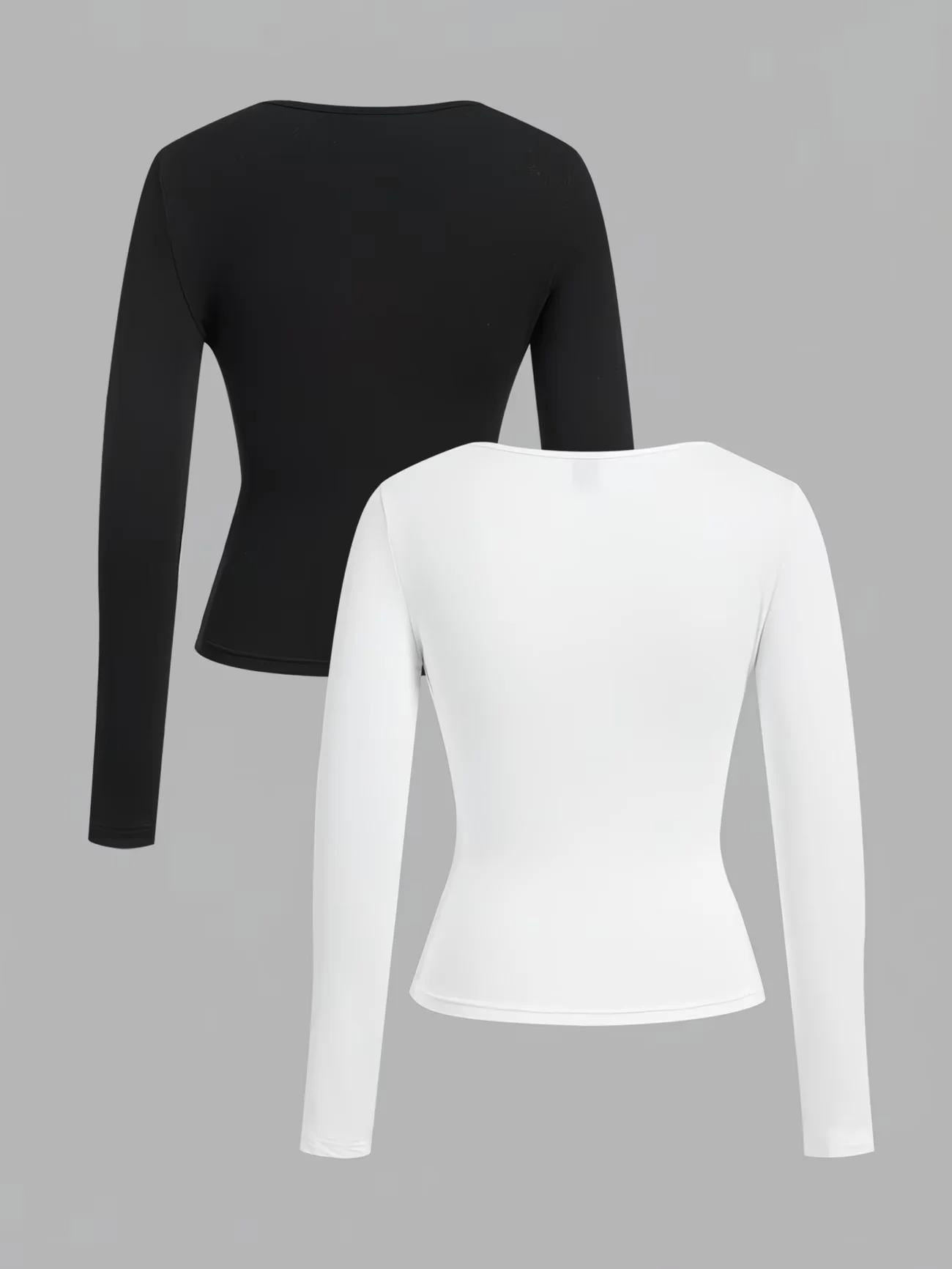 2pcs Women's Square Neck Long Sleeve T-Shirt Set Casual Tight Fit after Shipment