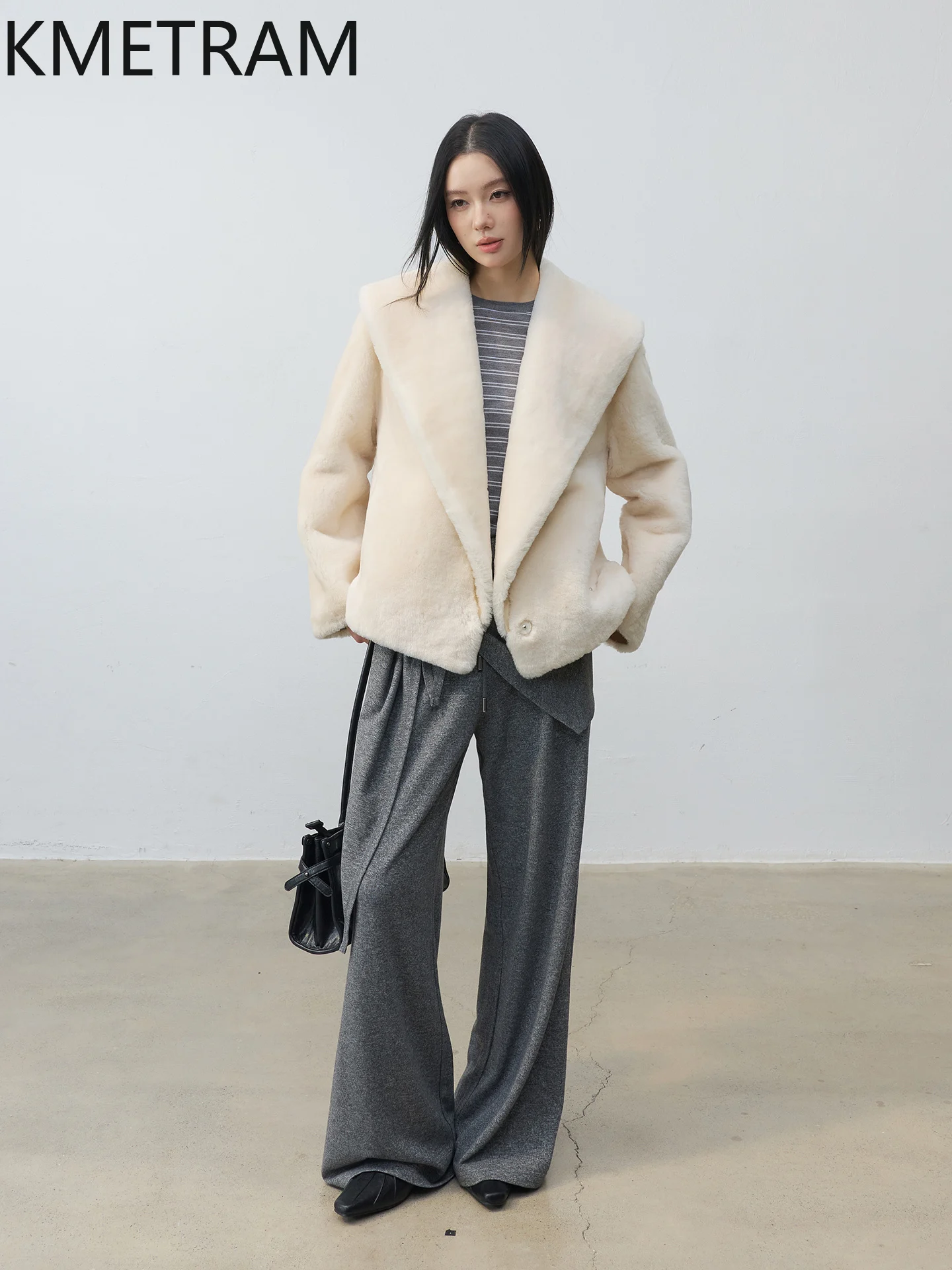 سترة KMETRAM من جلد الغنم ميرينو الطبيعي مع طية صدر السترة المرفقة من الصوف سترة قصيرة من الفرو الحقيقي ملابس نسائية شتوية جديدة في معاطف شبابية نسائية #3