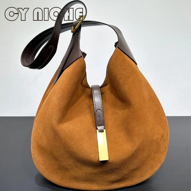 CY NICHE Fashion Vintage Women\'s Genuine Leather Bag Retro Cow Large Capacity Crossbody Bag Soft Lightweight Frosted suede Bag