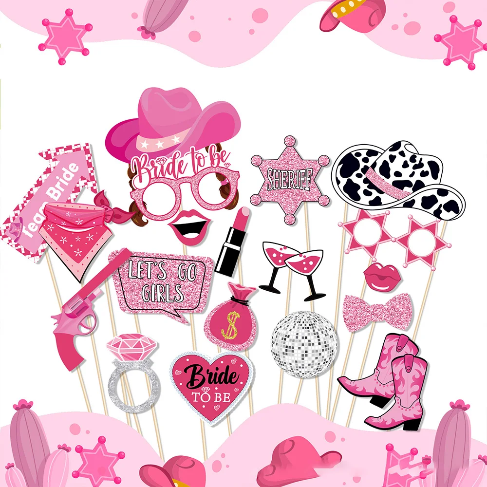 

25pc Let's Go Girls Bachelorette Party Decorations Pink Western Cowboy Photo Props Bride To Be Last Ride Party Decor Accessories