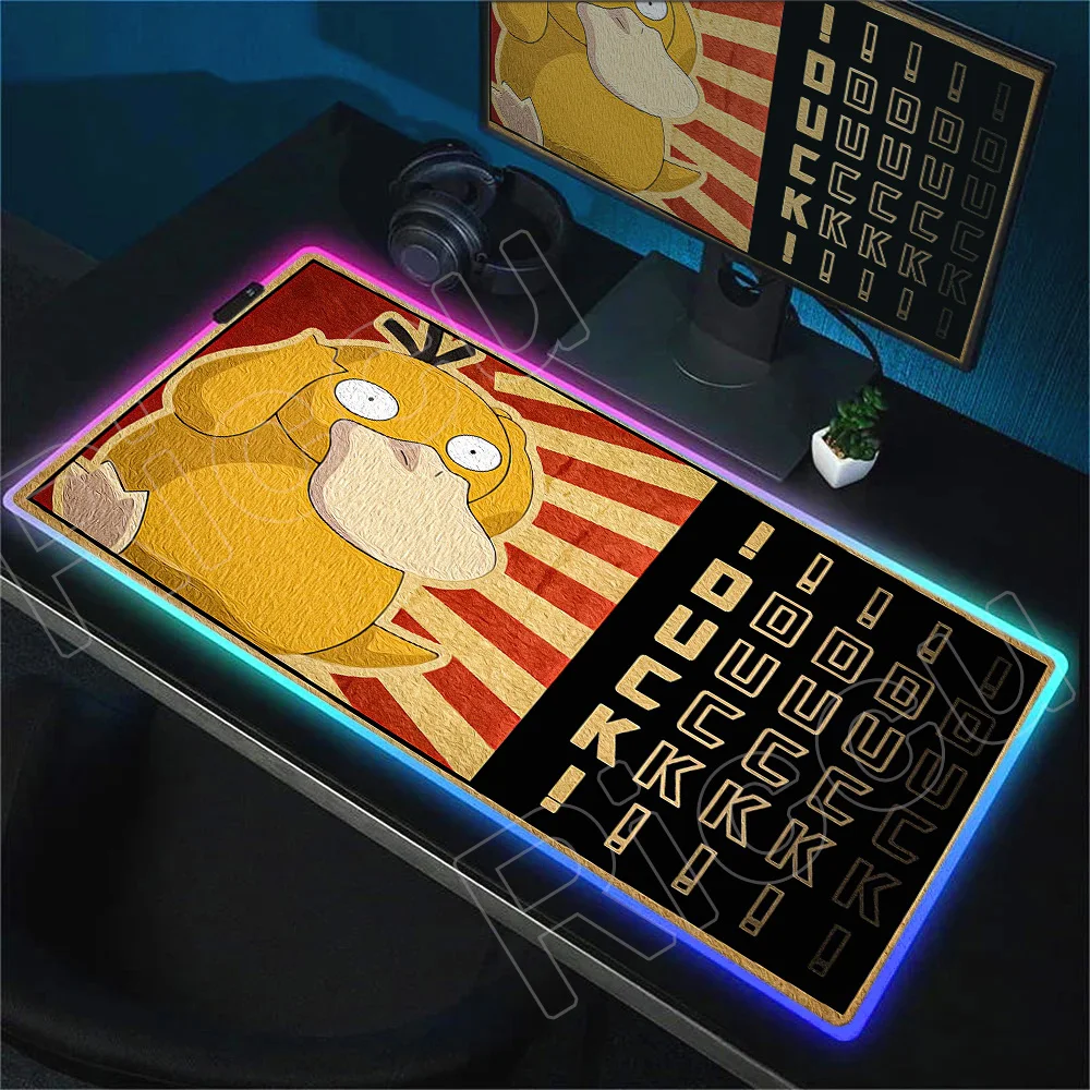 

RGB LED Cartoon Psyduck Anime Mouse Pad Large Gamer Keyboard Pokemon Desk Mice Mat Gaming Notebook Office Convenient Pc Mousepad