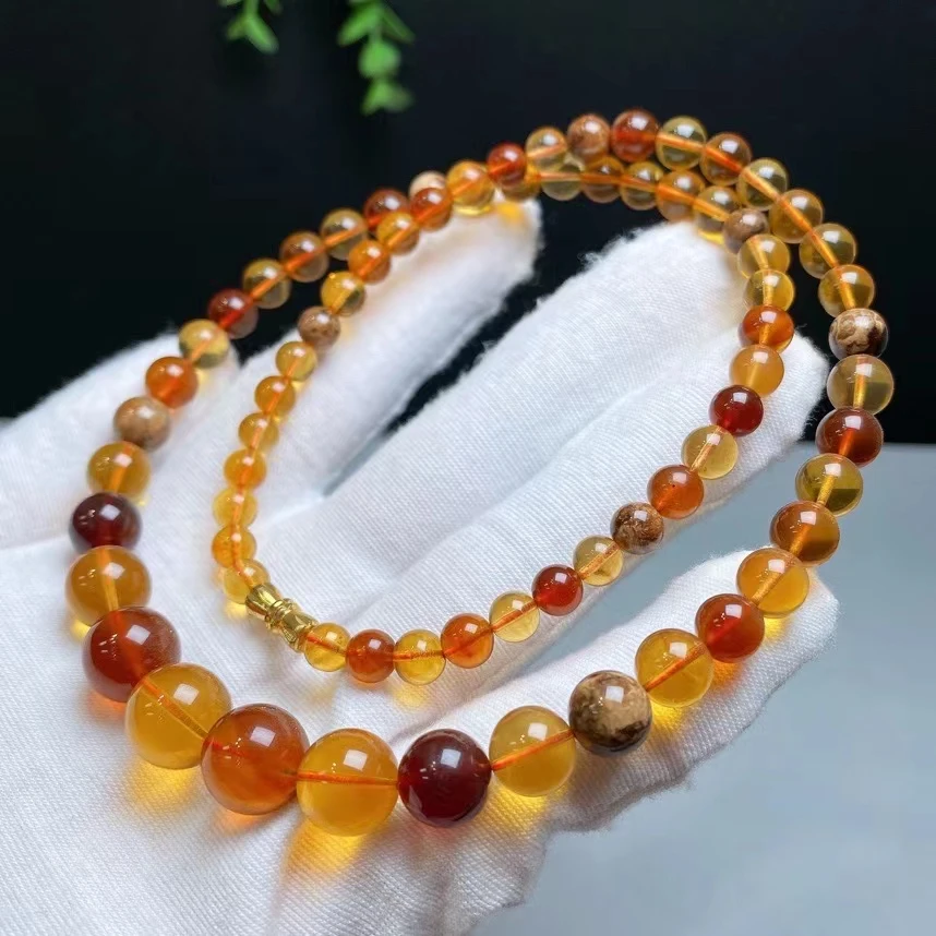 

Natural Colorful Red Amber Round Beads Necklace 6-12mm Yellow Red Amber Necklace Gemstone Woman Stone AAAAAA