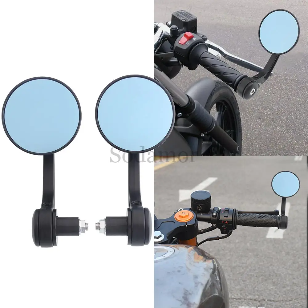 Motorcycle Part Vintage Cafe Racer Motorcycle Handlebar End Mirror Black Round For Honda Kawasaki Suzuki Yamaha with Handlebar