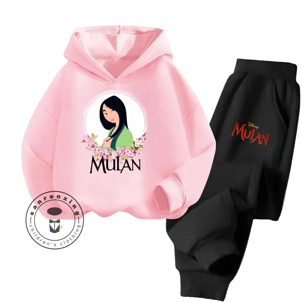 2024 Hot Children\'s Mulan Themed Fashion Wear with Comfy Loose Fit Sweatshirts Solid Colors New Casual Cute Hoodie Tracksuit