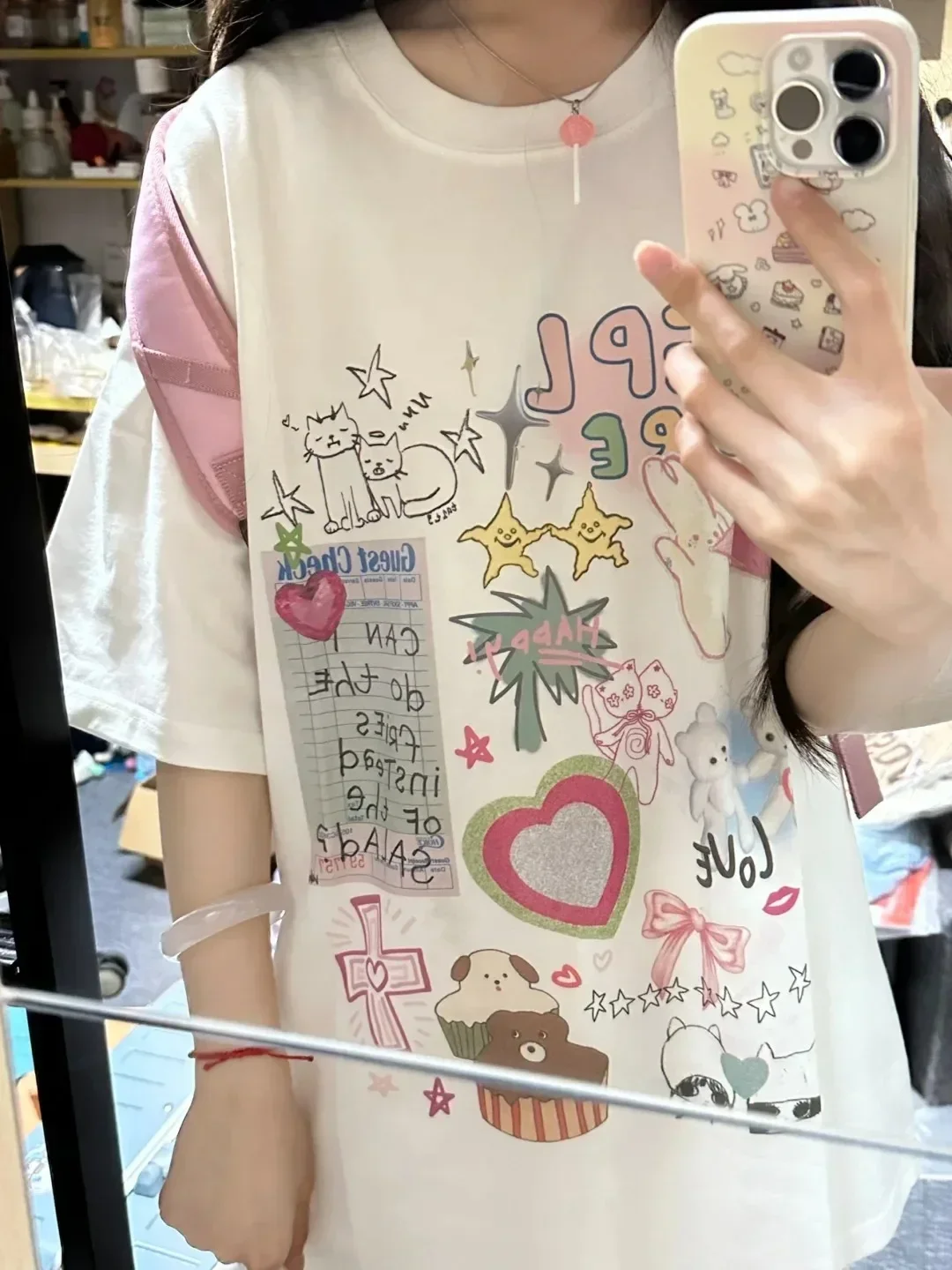 

Kawaii свободный повседневный топ с мультяшным принтом для мужчин и женщин Y2k модная одежда милая футболка унисекс с графическим принтом