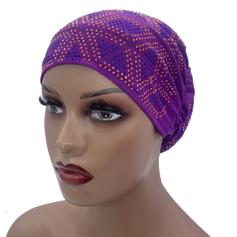 2023 New Glitter Diamonds Women\'s Turban Cap Summer Muslim Beanie Head Wraps Female Headscarf Bonnet Lady Party Headdress