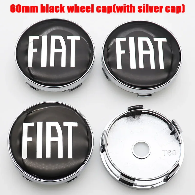 Set of 4 -56mm/60mm Black FIAT Car Wheel Center Hub Caps with Logo, Dust-Proof Auto Rim Refit Badges for FIAT Models