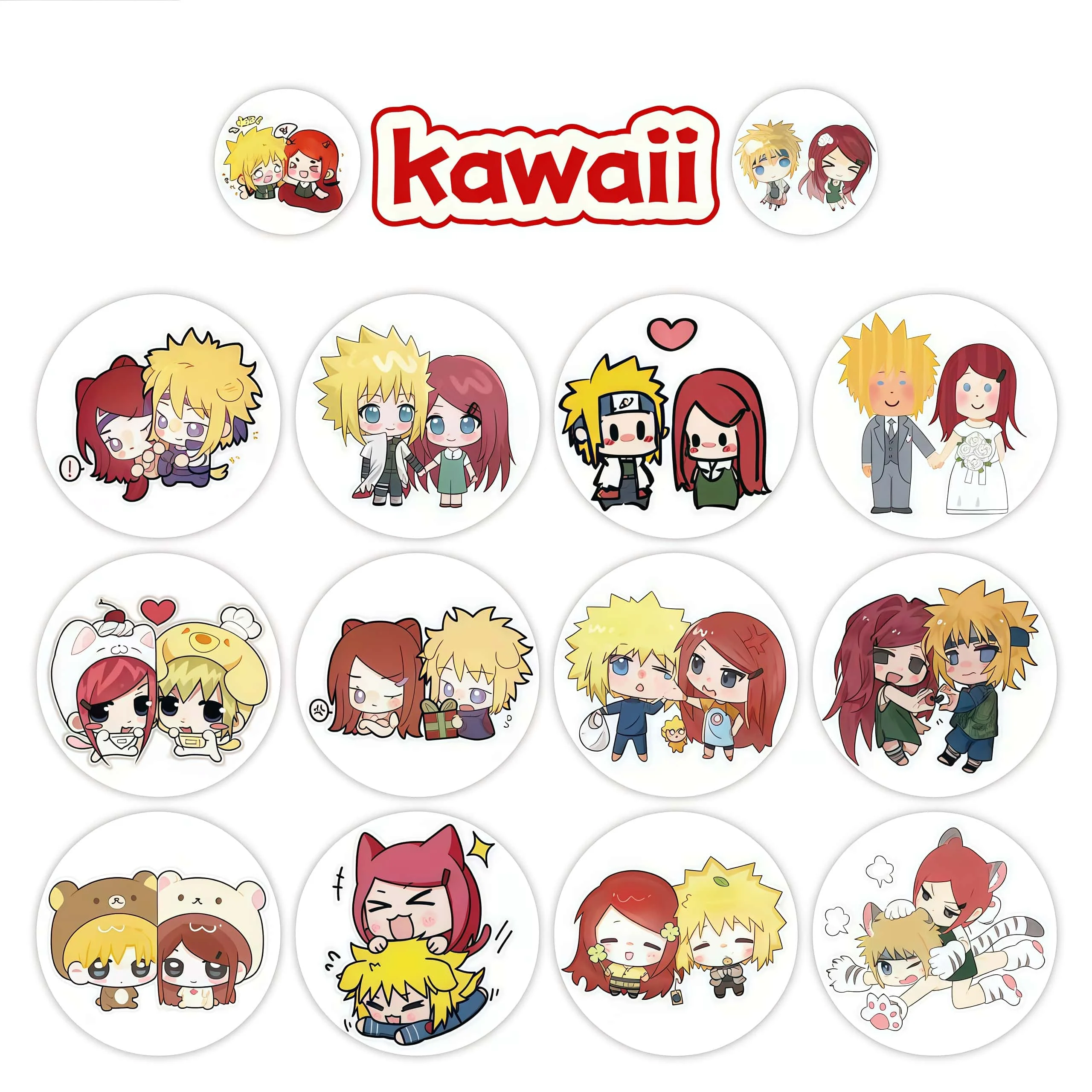 500Pcs Naruto Minato Kushina Round Sticker Roll, Chibi Anime Couple Character Labels for Package Sealing Journal Game Fan DIY