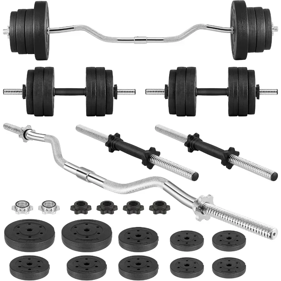 66LB 2 in 1 Adjustable Dumbbell Set with Connecting Rod, Lifting Dumbbells Used as Barbell for Whole Body Workouts