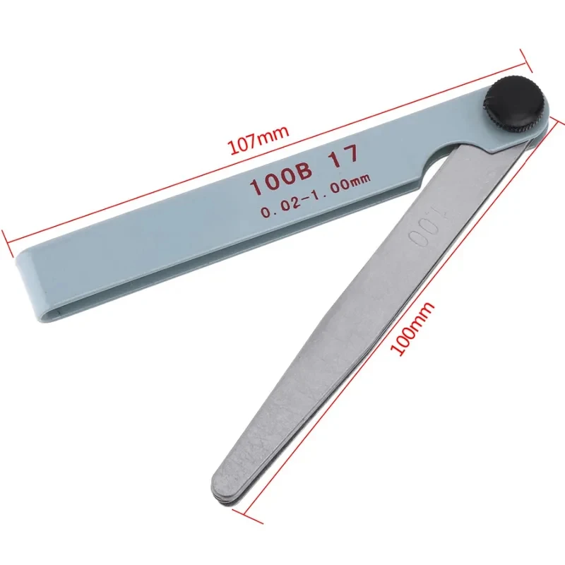 Calibrador de Folgas de Precisão com 17 Lâminas 0.02-1.00mm, Medidor de Folgas Métrico para Ajuste de Válvulas de Motor