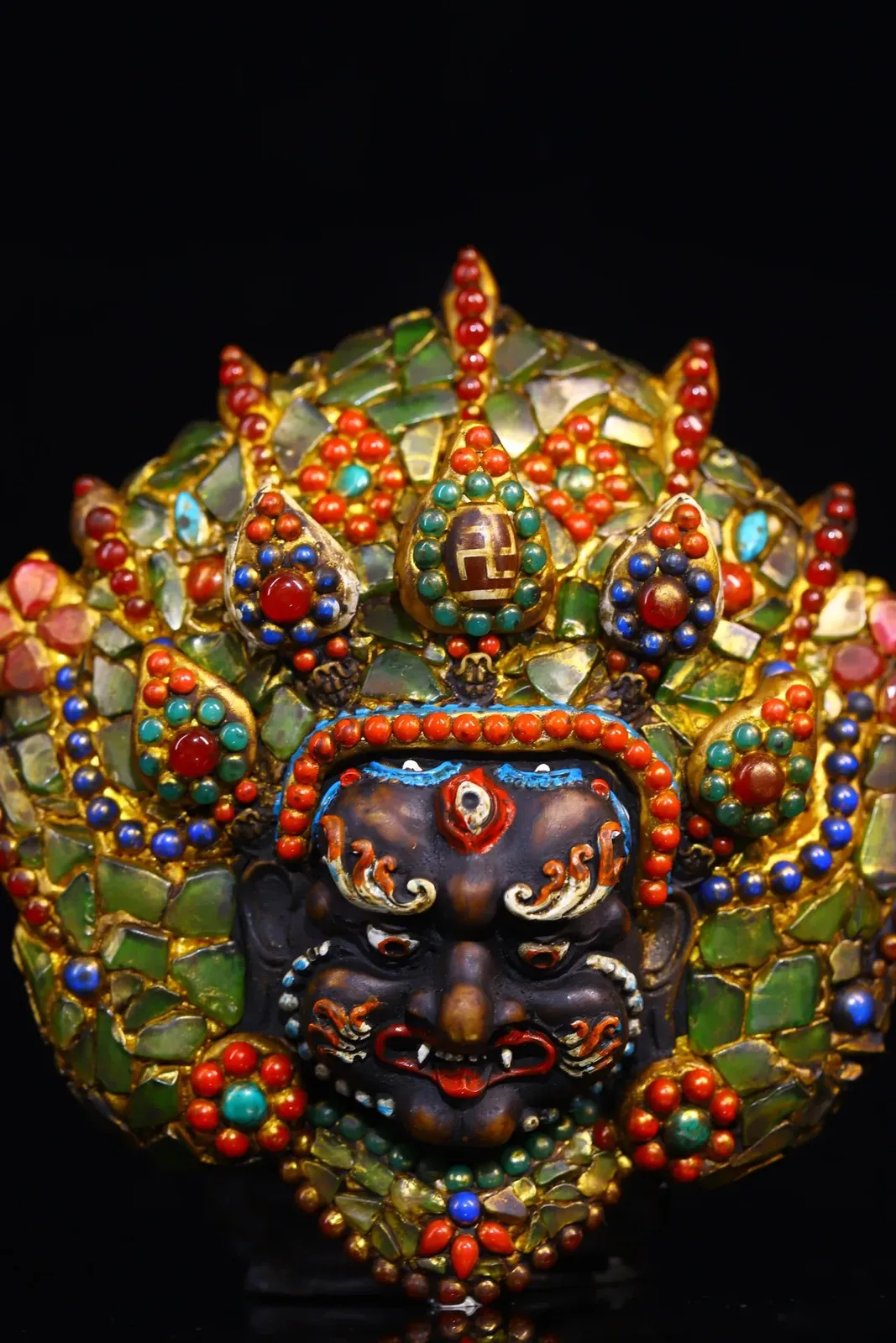 Yak Bone Mosaic Gem gZi Beads Garuda Dhwaja Buddha Head Mask hanging screen