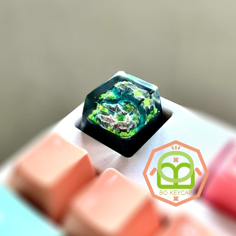 1 Piece Green Mountains And Rivers Keycap Handmade Resin Key Cap For MX Switch Mechanical Keyboard