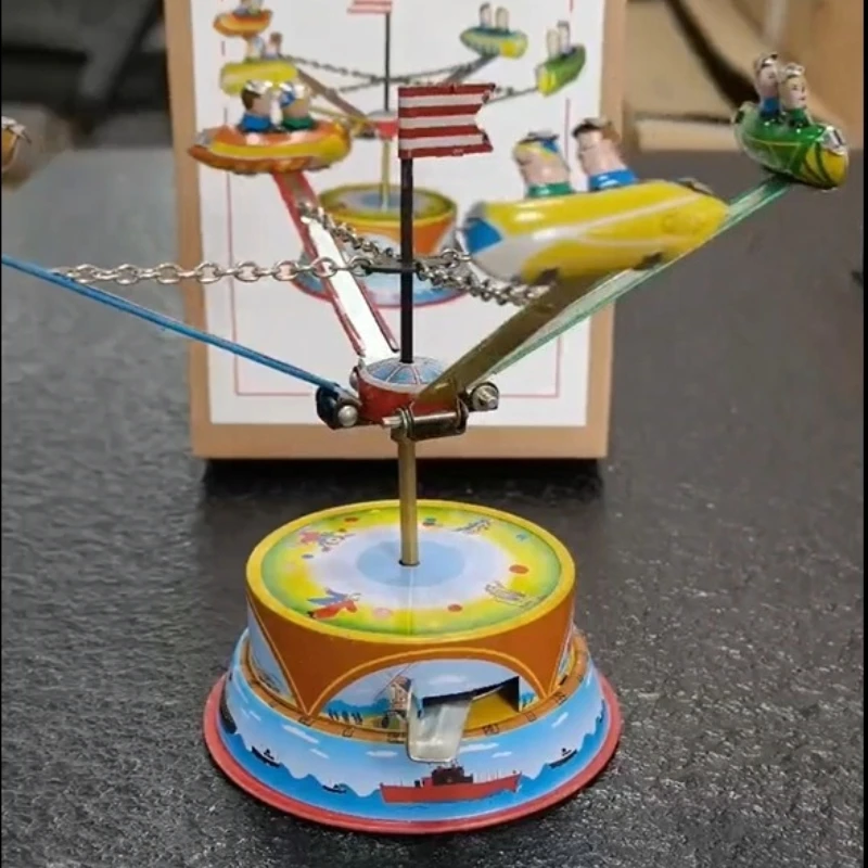 

Metal Tin Amusement Park Rotating Airplane Retro Clockwork Toy Mechanical Clock Toy Doll Collectibles Brithday Gift