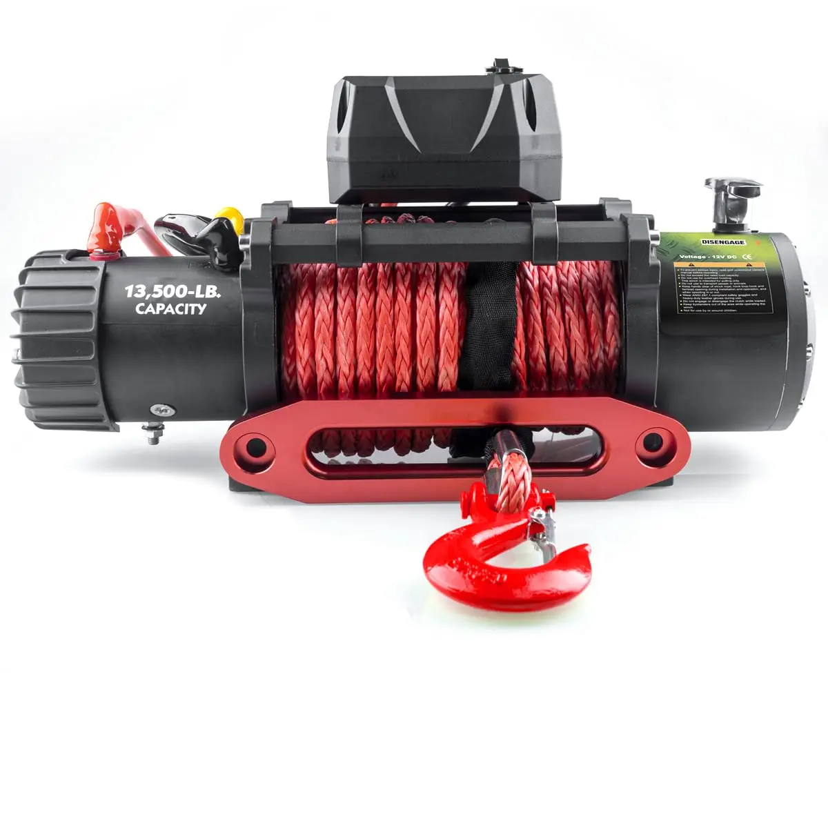 13500lb Waterproof Electric Red Synthetic Rope Winch with Hawse Fairlead, Wired Handle and 2 infrared remote(13500LB RED)