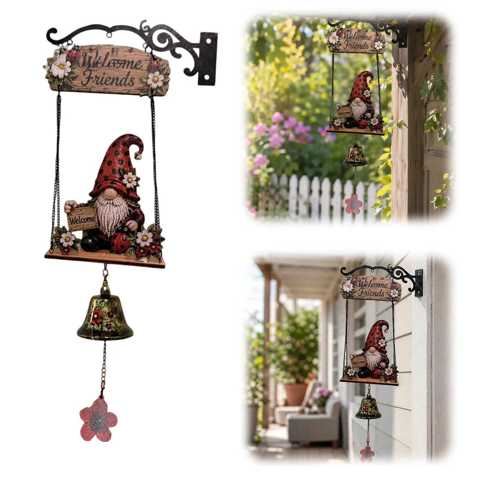 Rustic Hand Bell Figurines Crafts Resin Welcome Doorbell Ornament Multi-Purpose Creative Hanging Doorbells for Entry Home Decor