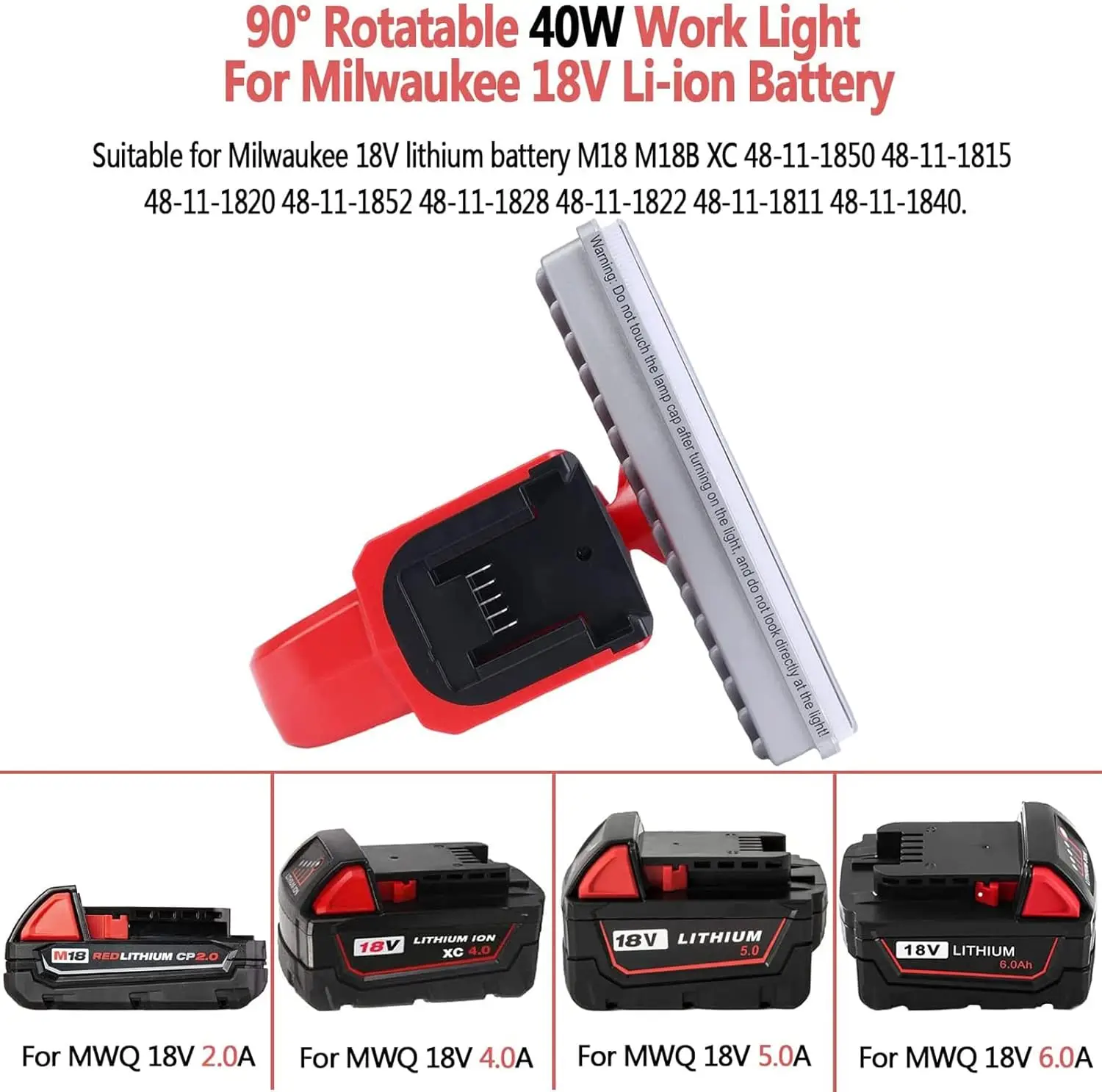 Led Working Light 40W 4200LM Max for Milwaukee M18 18V Li-ion Battery with USB Port Horizontal Lamp Floodlight