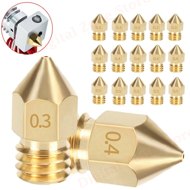 10 x MK8 Extruder Brass Nozzles 0.3/0.4/0.5mm for Ender 3 Pro CR-10 V2 Compatible with 3D Printer 1.75mm PLA / ABS