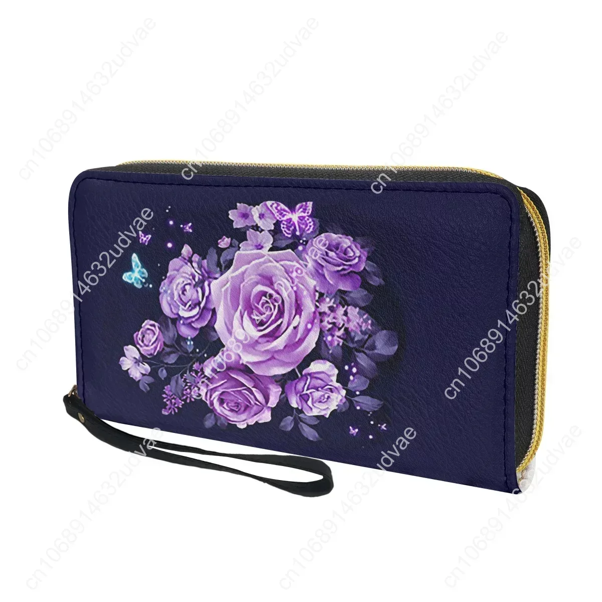 Cartera de cuero de lujo con diseño de rosa de flores coloridas para mujer, billetera delgada de viaje informal con cremallera, monedero ligero para niñas