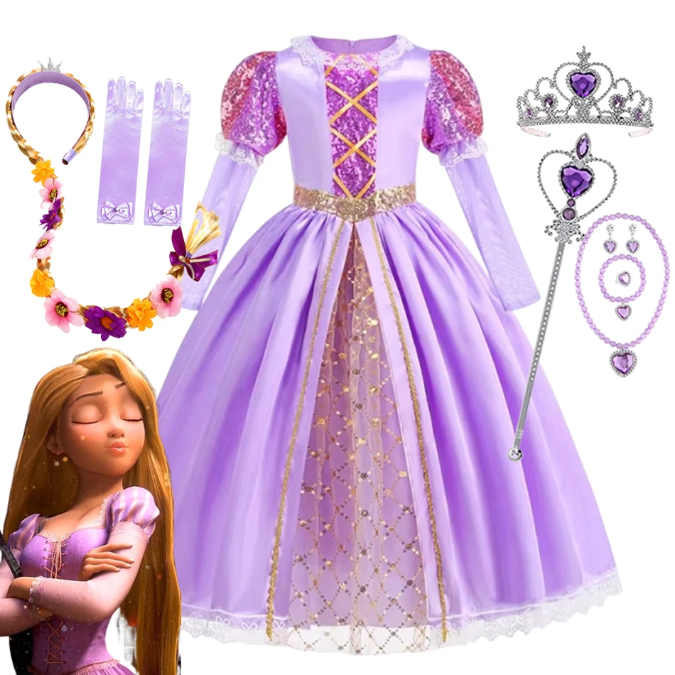 

Disney Girl Rapunzel Princess Dress Kids Tangled Disguise Carnival Costume Birthday Party Gown Outfit Clothes 2-10 Years