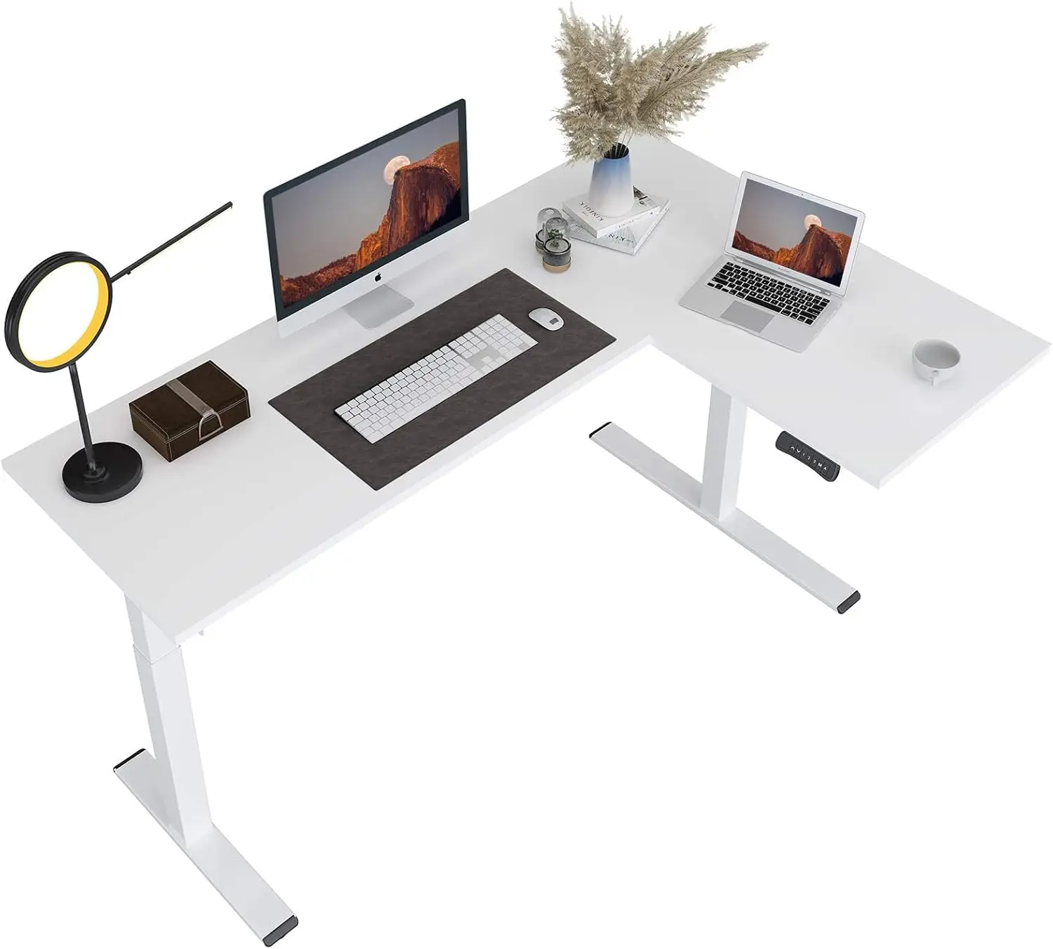 FLEXISPOT Pro Corner Desk Dual Motor L Shaped Computer Electric Standing Sit Stand Up Height Adjustable White