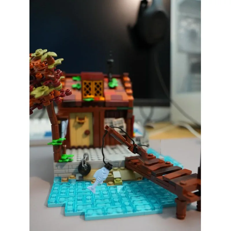 القراصنة القلعة نموذج Moc قوالب بناء وحدات صياد كوخ نموذج التكنولوجيا كتل عيد الميلاد لتقوم بها بنفسك لعبة هدايا البناء #5