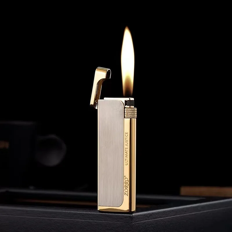 Zorro Ultra Thin Metal Grinding Wheel Side Slip Pure Copper Butane Gas Lighter Mini Portable Smoking Accessories Gifts for Men
