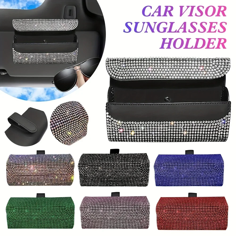 Artificial Diamond Car Glasses Box Multi-functional Sunglasses Storage Box Full Of Diamonds Women's Car Glasses Box Sun Visor