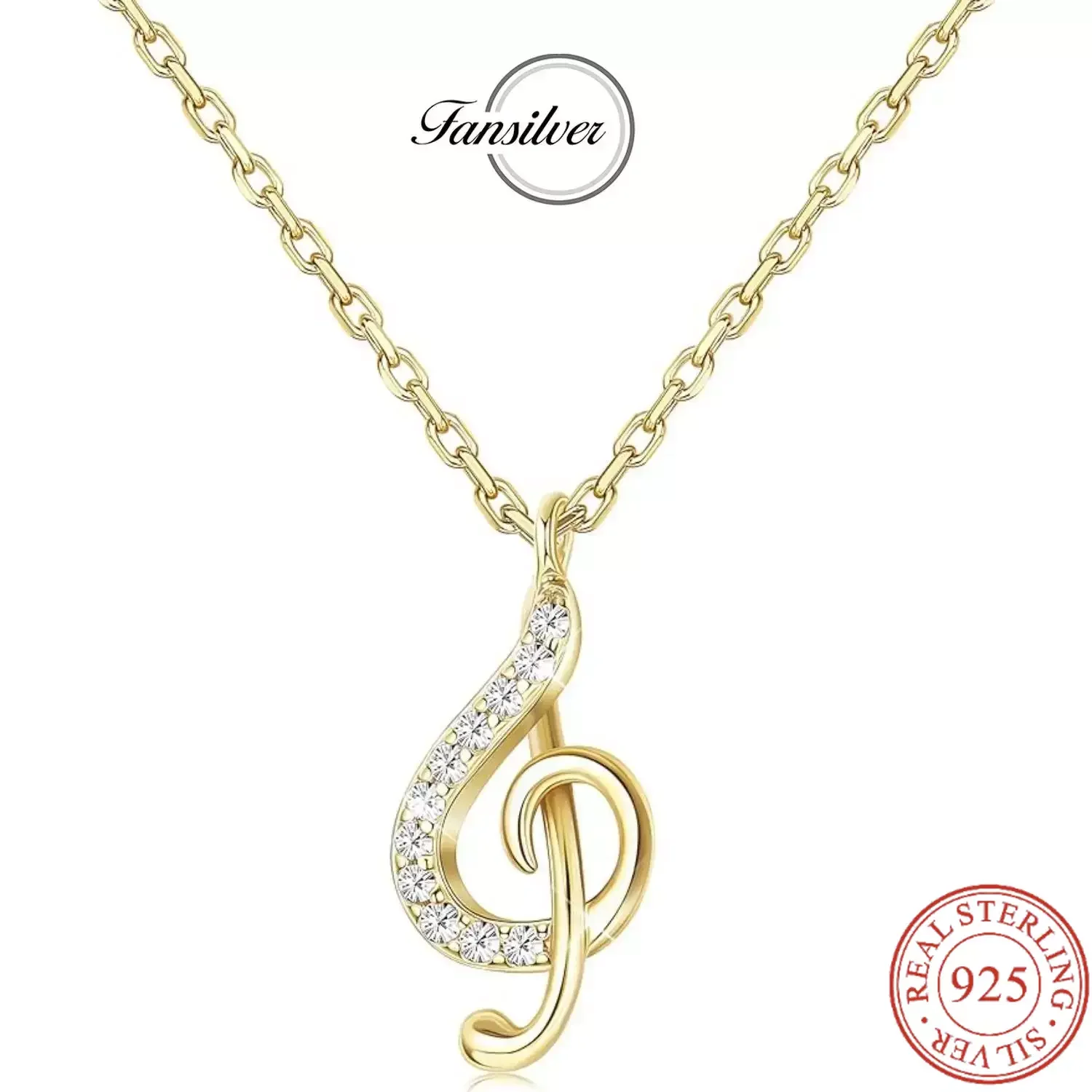 

Fansilver 925 Sterling Silver Music Note Pendant Necklace 18K Gold Plated Music Shape Jewelry Gift for Women for Anniversary