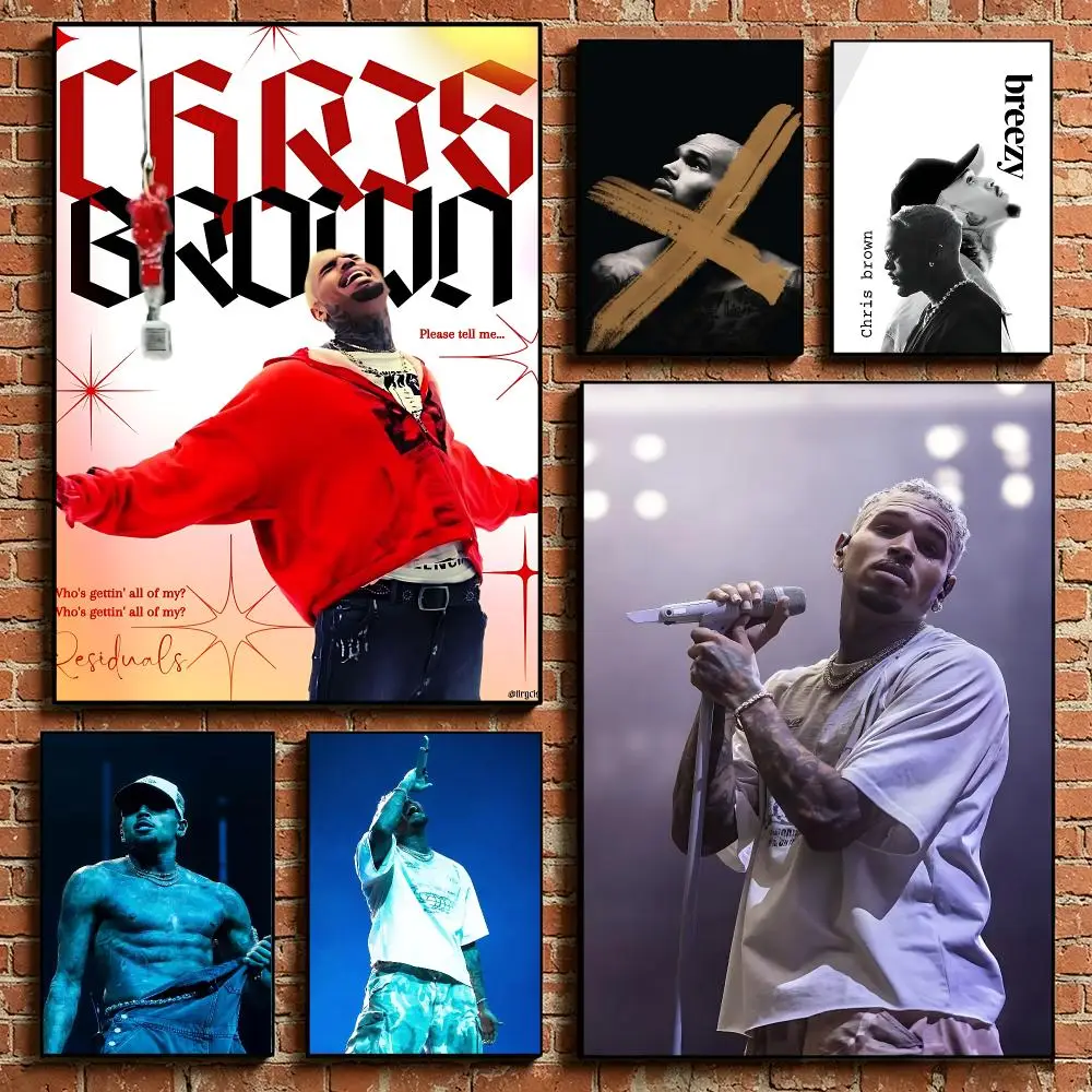 Singer C-Chris Brown Hot Poster HD Self‑Adhesive Art Print Home Wall Ornament for Clubs Cafe and Living Room Decoration