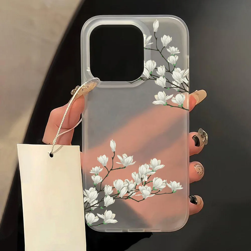 Öl-Ästhetik Blumen-Motiv Handyhülle für iPhone 11 14 16 15 Pro Max Plus 12 13 Mini Transparente Ultradünne Matte Rückseite