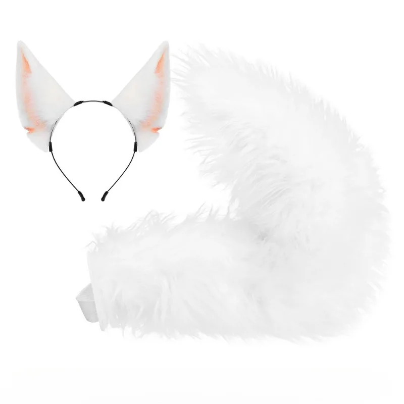 Archi Handwork Game Light and Night Sariel Diadema de peluche con cola, accesorio para la cabeza, disfraz de zorro blanco peludo, accesorios para cosplay de anime y actuaciones