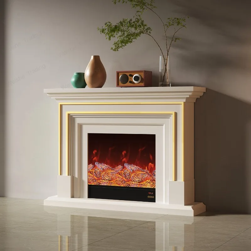 French fireplace decorative cabinet household indoor fireplace TV cabinet integrated retro solid wood white fireplace rack