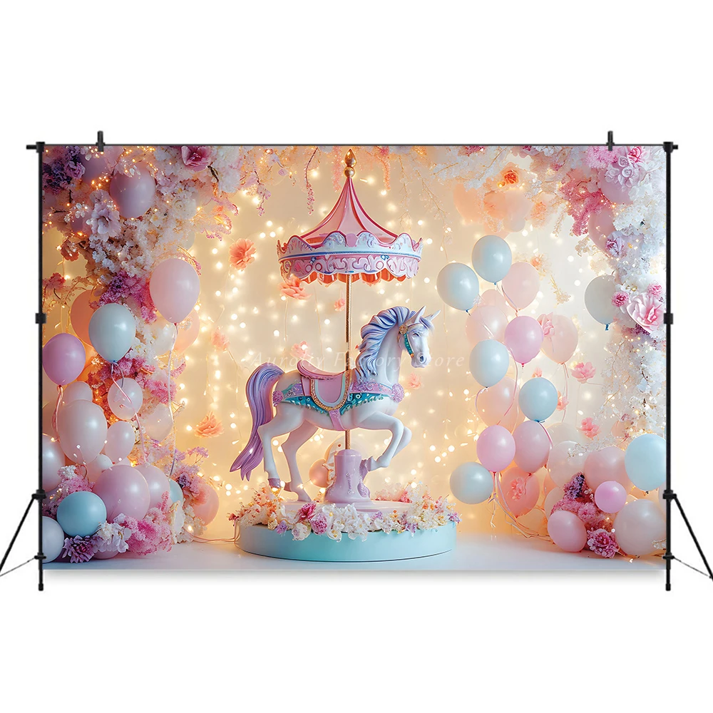 Circus Festival Background Photo Props Studio Cake Smash Baby Carousel Balloons Kids Newborn Party Photocall Backdrop