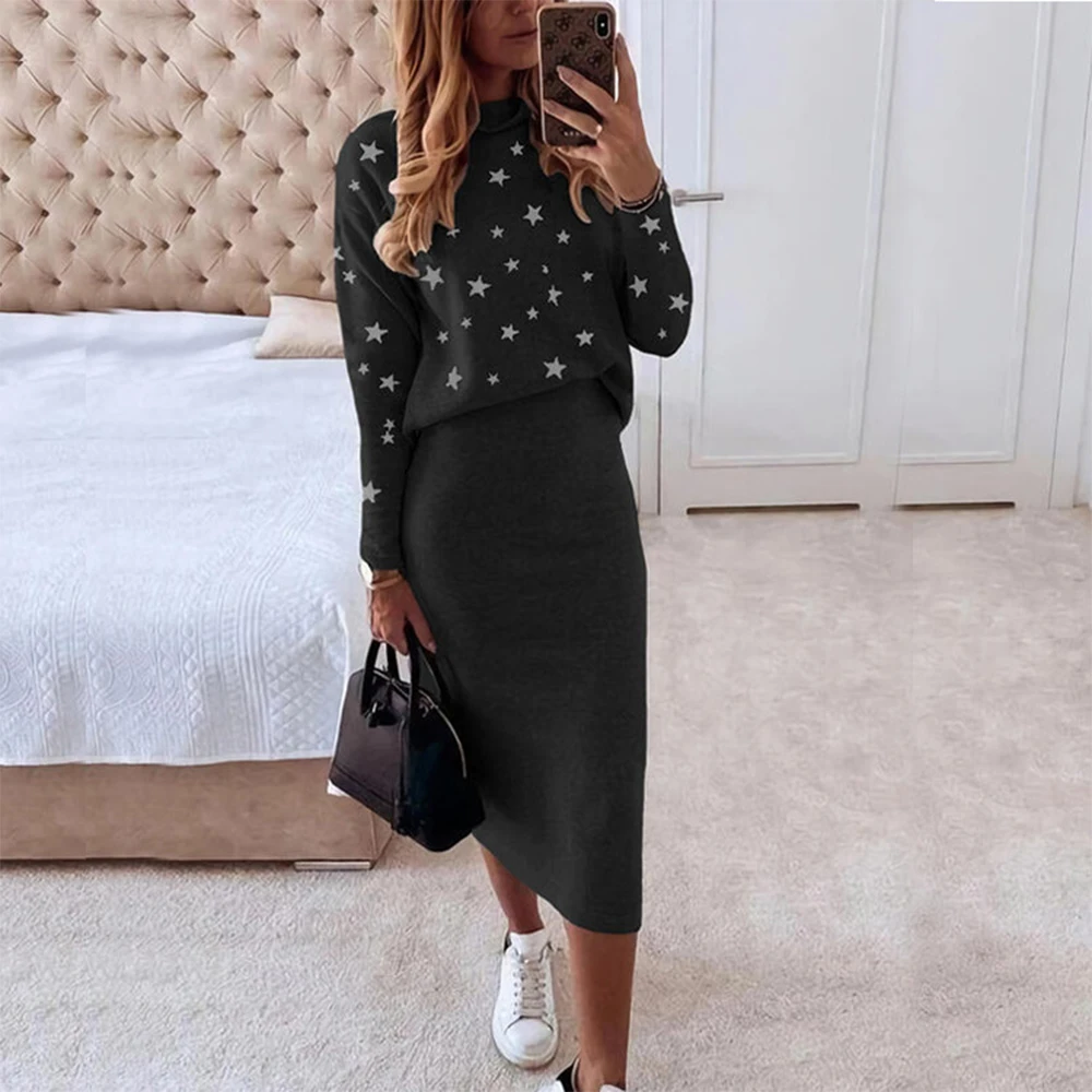 Skirt Sets for Women Clothing 2023 Autumn Winter Elegant Hip Skirts 2 Piece Suit Vestido Femal Clothing Long Sleeved Top+Dress